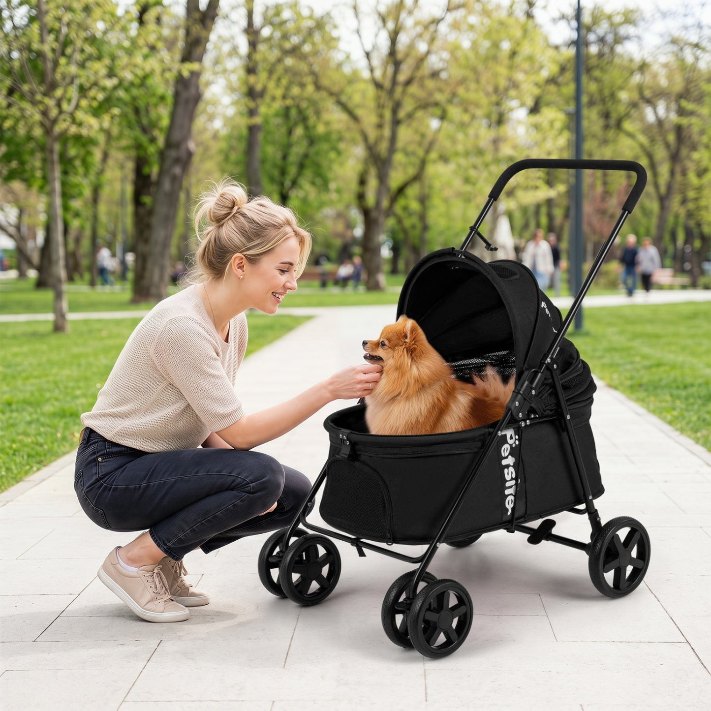 Foldable Pet Stroller for Small to Medium Dogs with Brake
