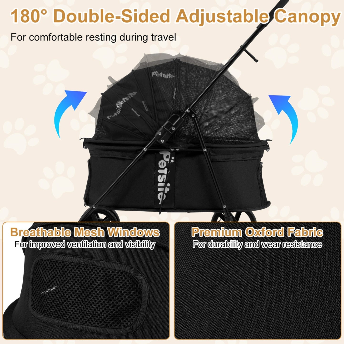 Foldable Pet Stroller for Small to Medium Dogs with Brake
