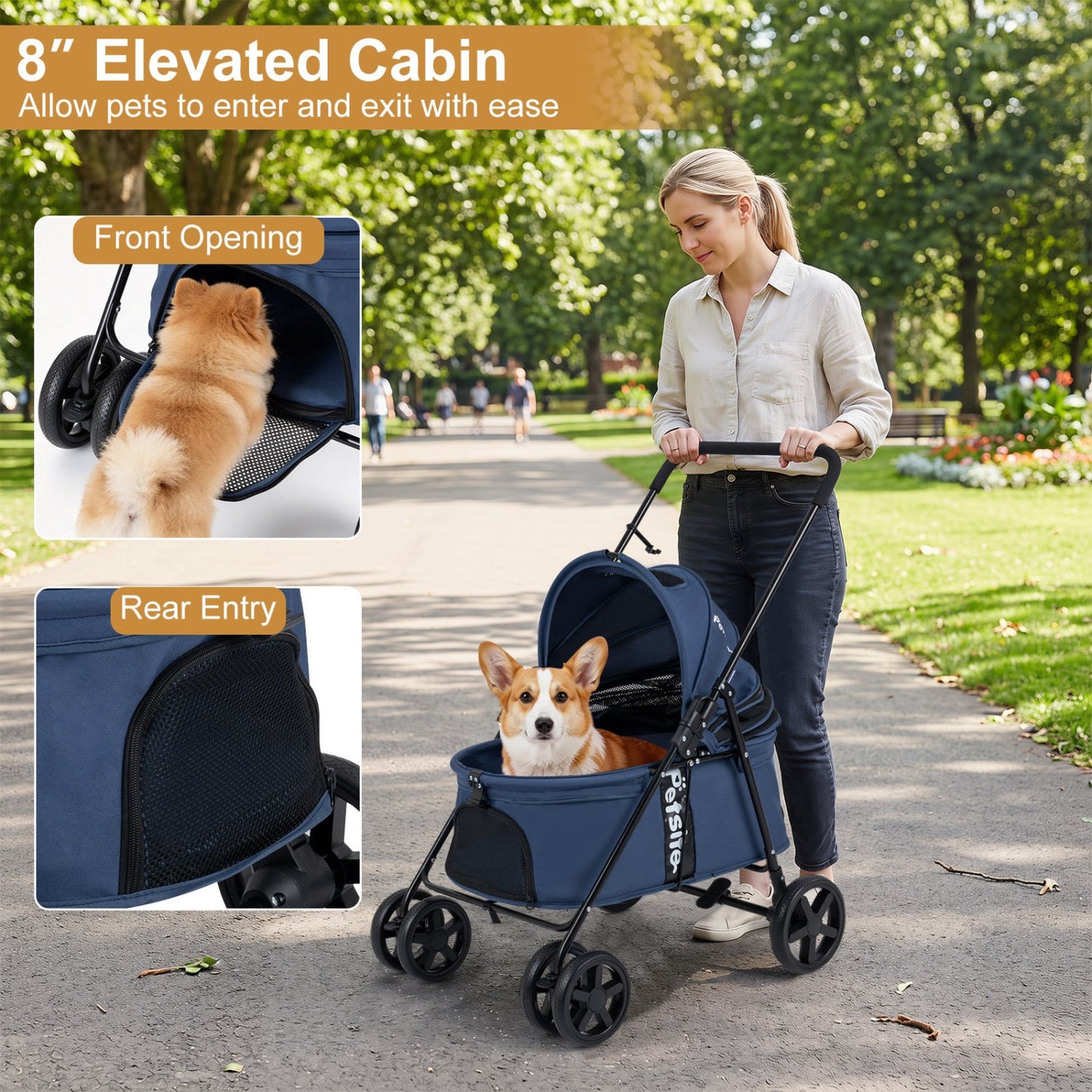Foldable Pet Stroller for Small to Medium Dogs with Brake
