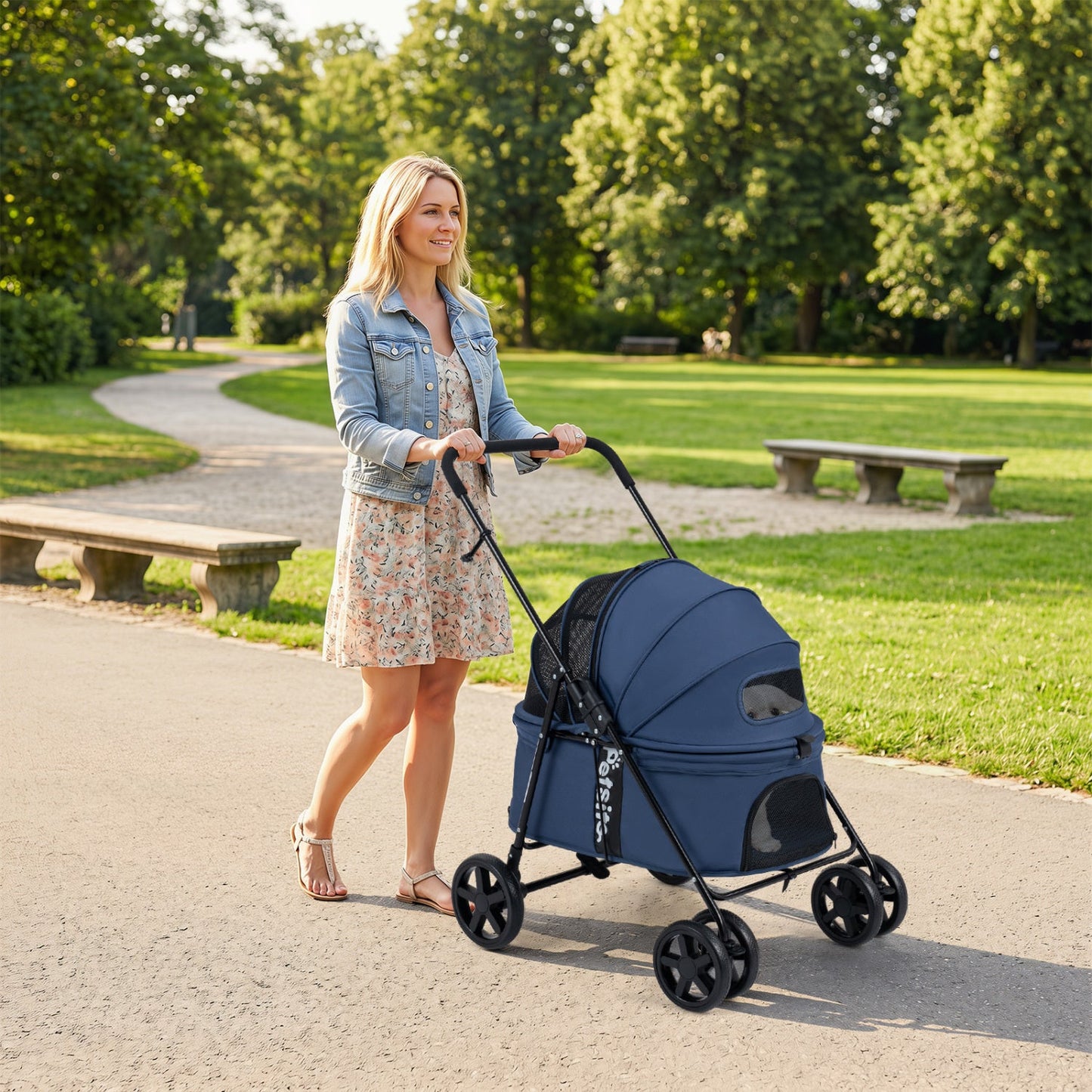Foldable Pet Stroller for Small to Medium Dogs with Brake