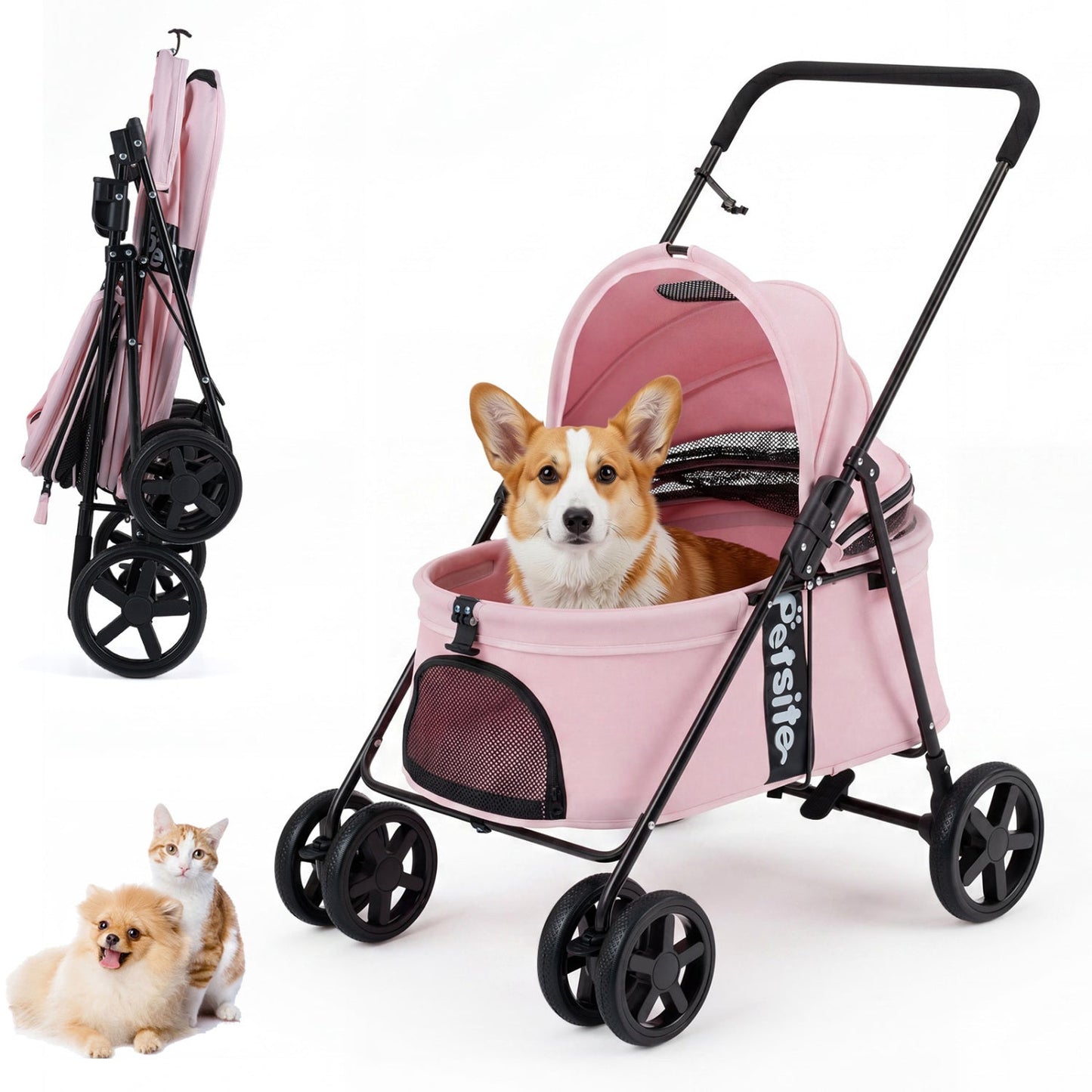 Foldable Pet Stroller for Small to Medium Dogs with Brake