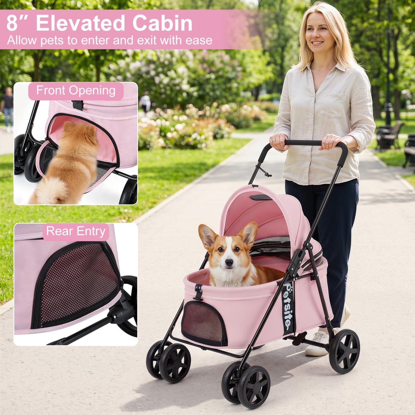 Foldable Pet Stroller for Small to Medium Dogs with Brake