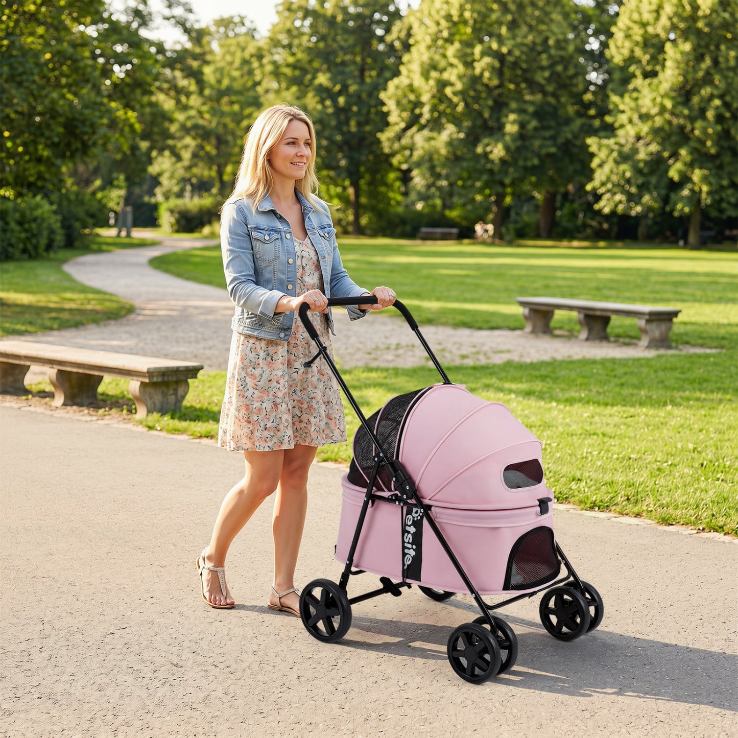 Foldable Pet Stroller for Small to Medium Dogs with Brake