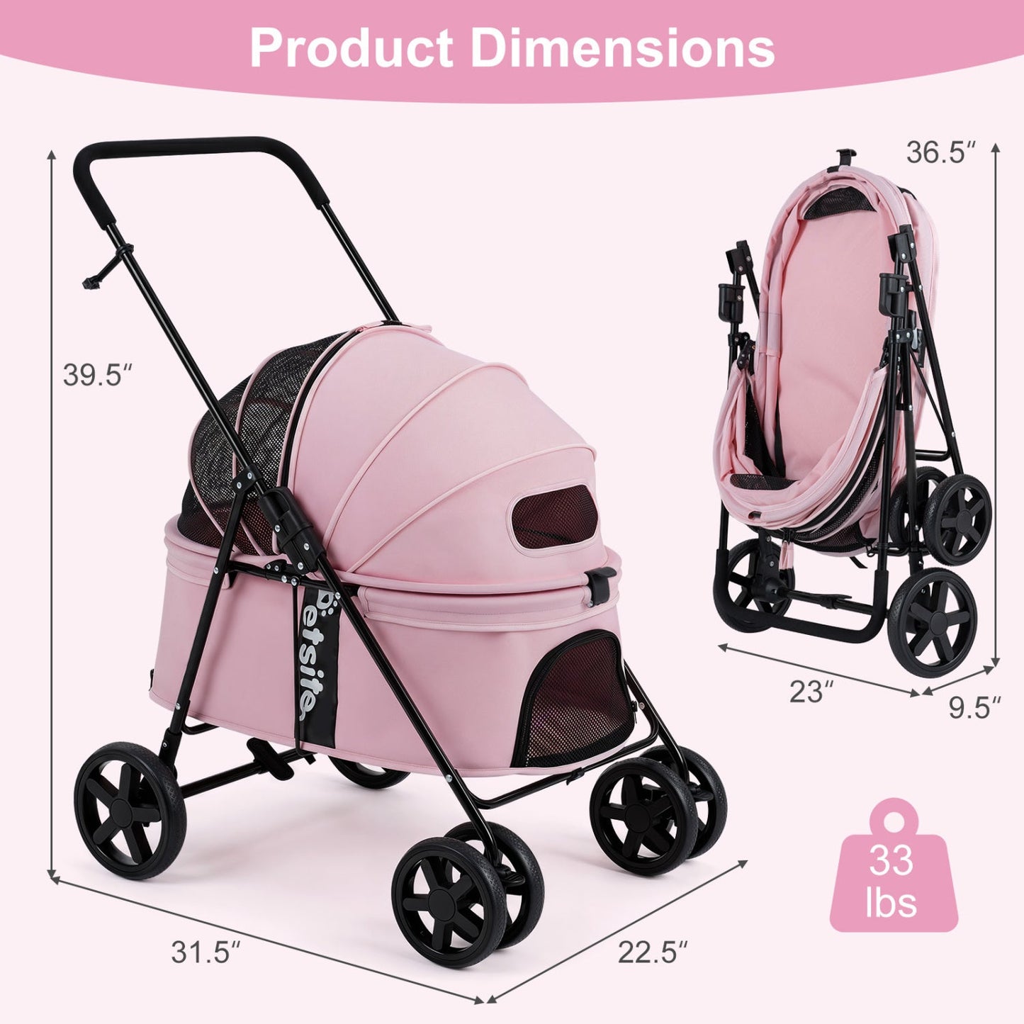 Foldable Pet Stroller for Small to Medium Dogs with Brake