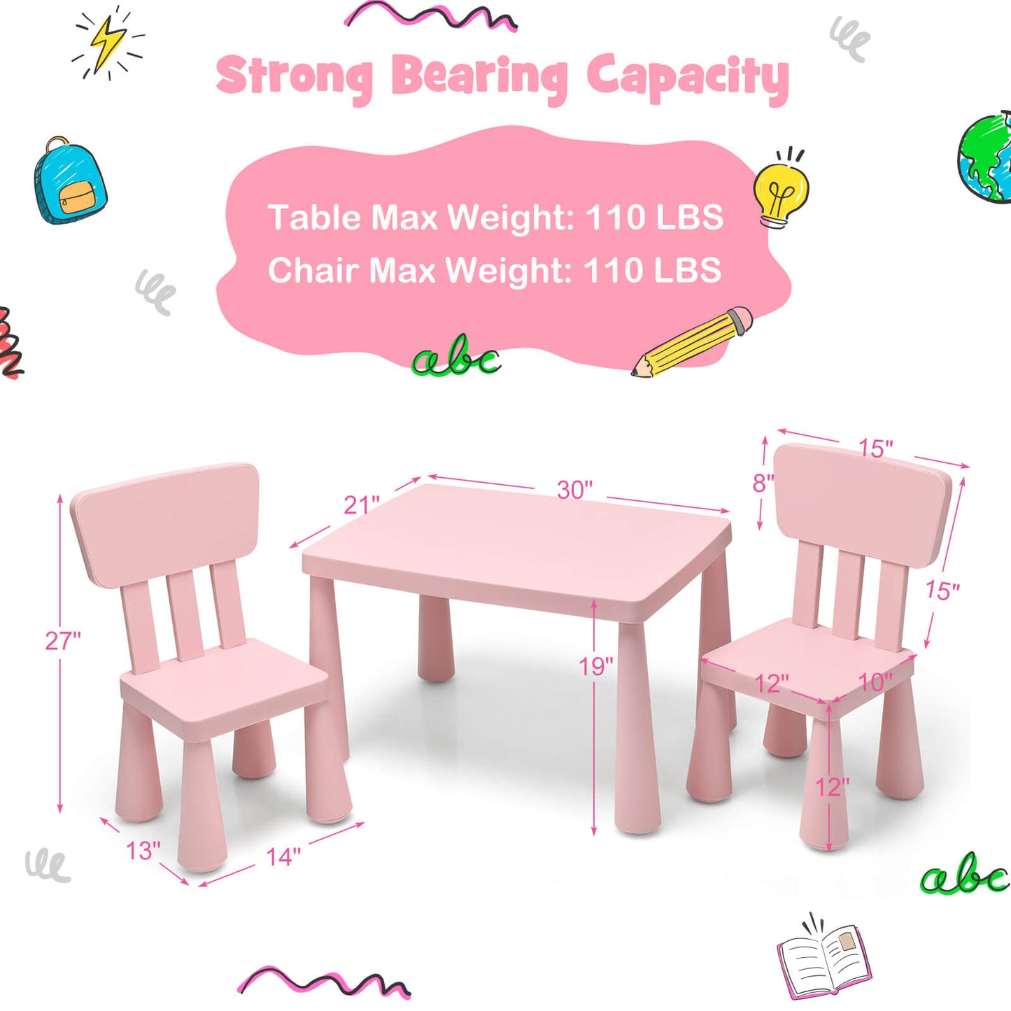 Kids Table and Chair Set - 3 Piece Multi Activity Play Set