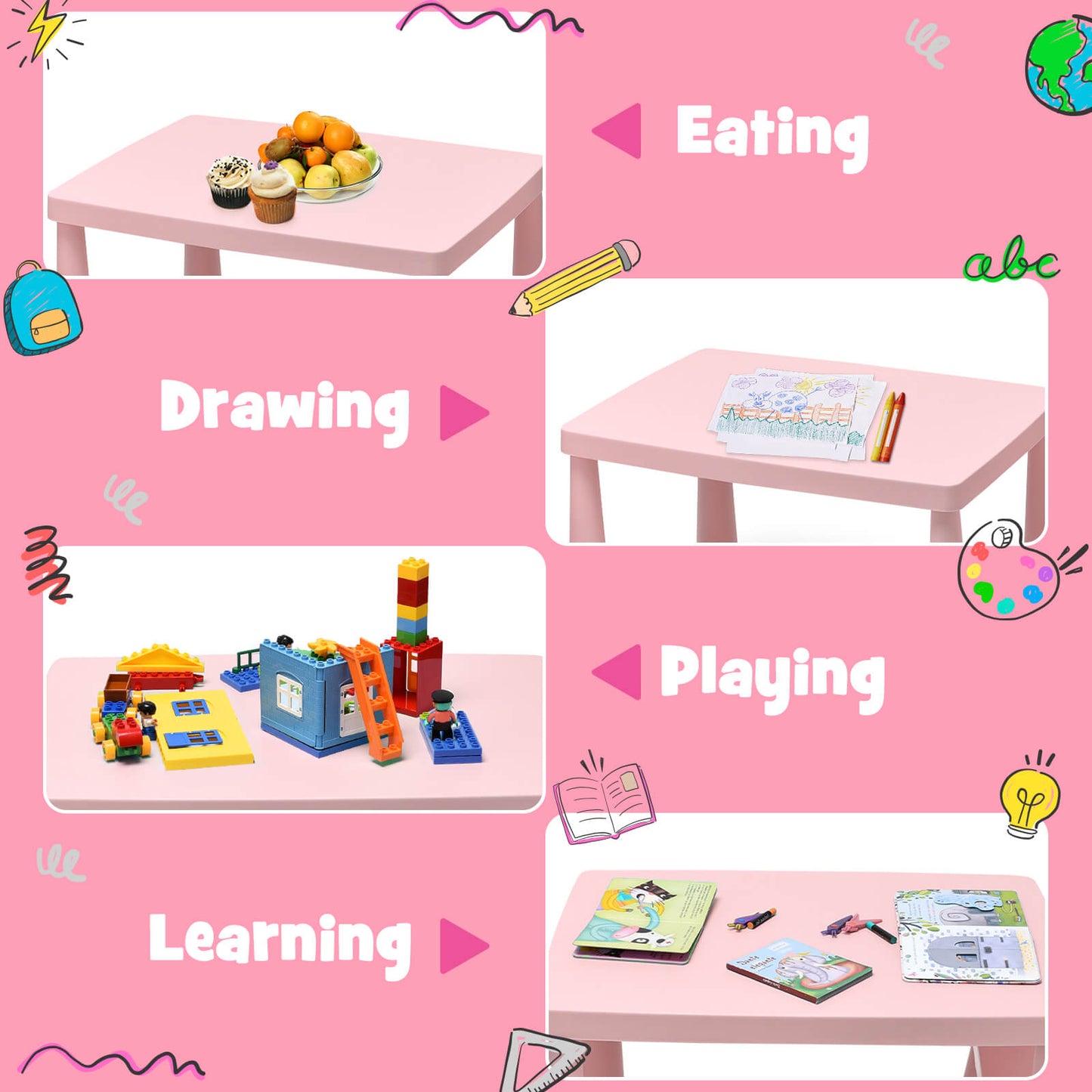 Kids Table and Chair Set - 3 Piece Multi Activity Play Set