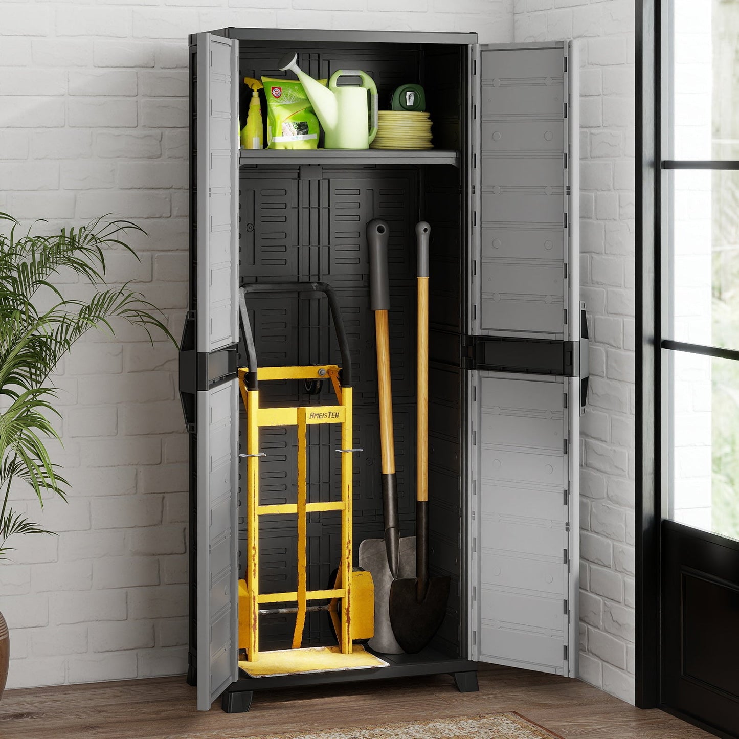 Plastic Lockable Storage Cabinet with Doors and 3 Adjustable Shelves