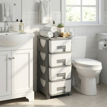Plastic Storage Organizer with Compact Drawer Cabinet Side Table for Bedroom