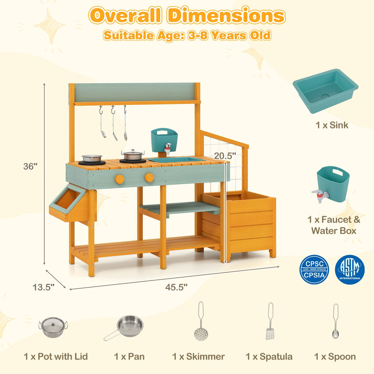 Play Kitchen for Kids Wooden Toy Kitchen Playset Pretend Mud Kitchen