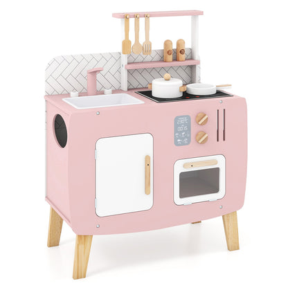 Play Kitchen for Kids Wooden Kitchen Playset with Stoves Sink Faucet and Oven
