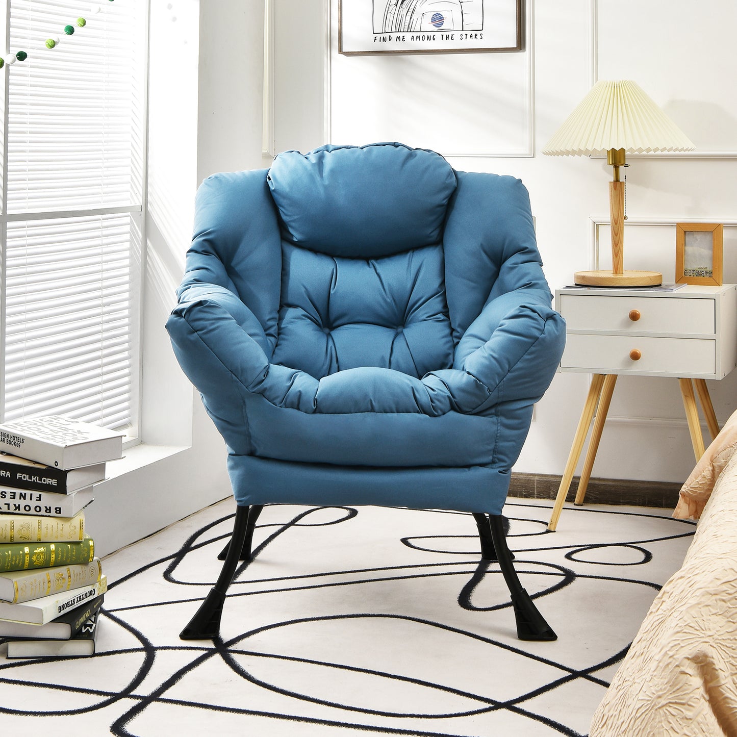 Lazy Accent Chair with Steel Frame and Side Pocket