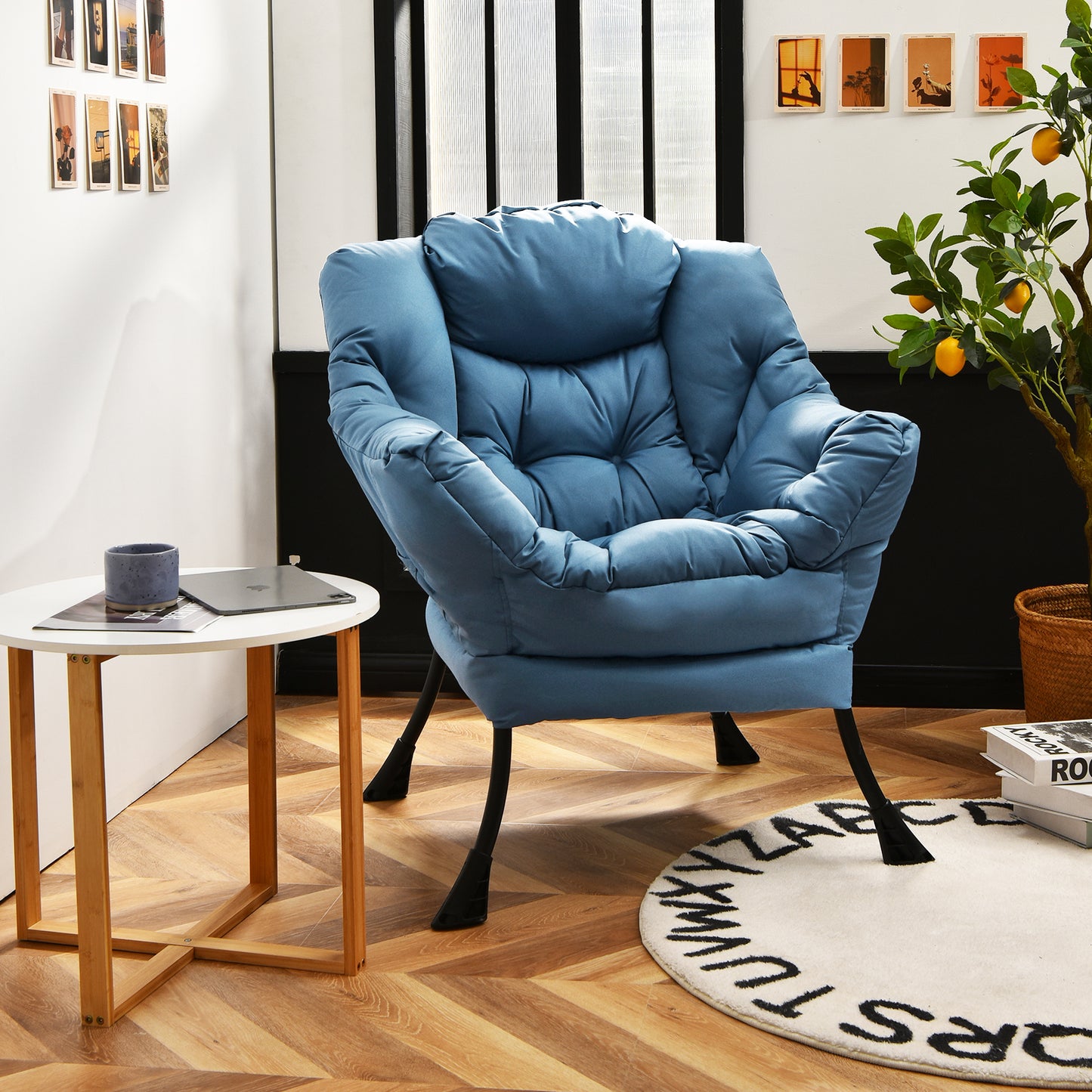 Lazy Accent Chair with Steel Frame and Side Pocket