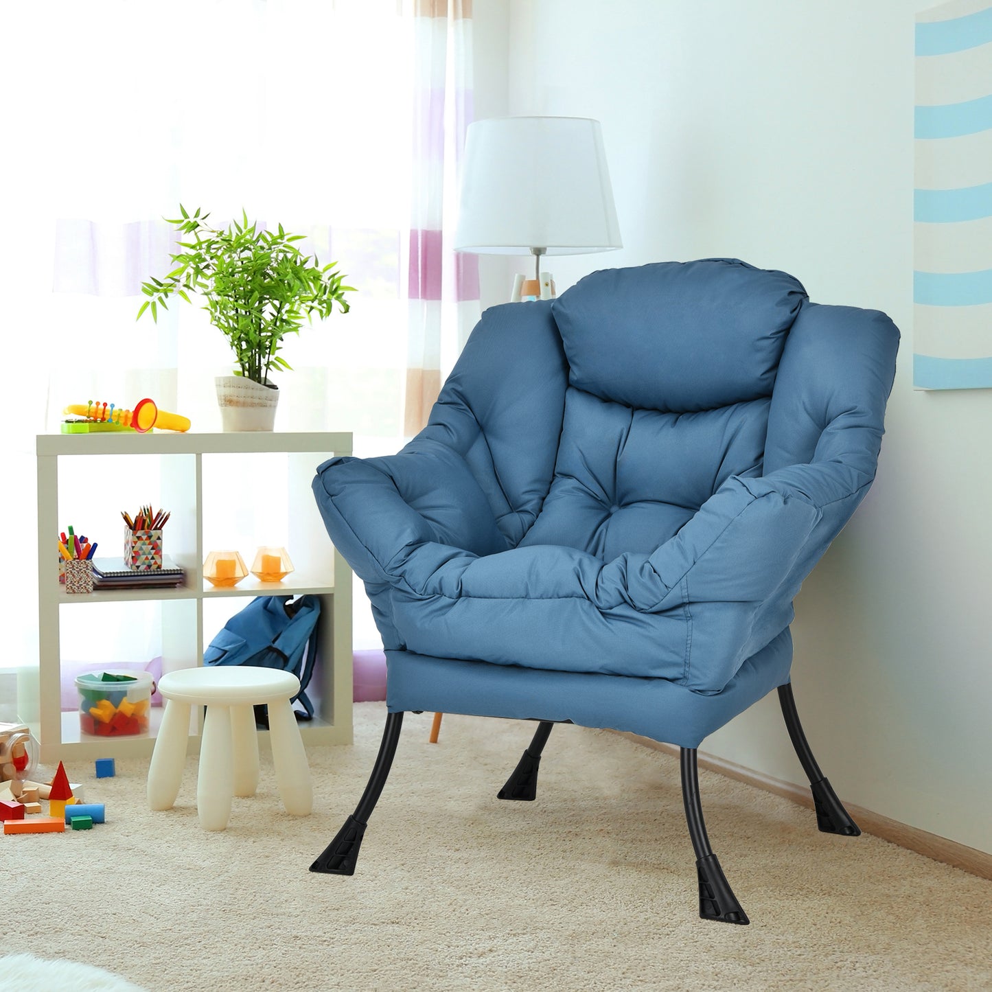 Lazy Accent Chair with Steel Frame and Side Pocket