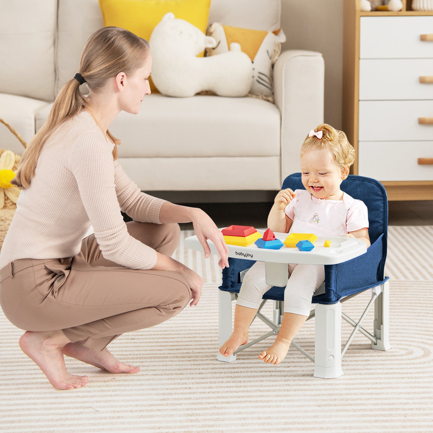 Portable Baby Booster Seat with Double Tray and Storage Bag
