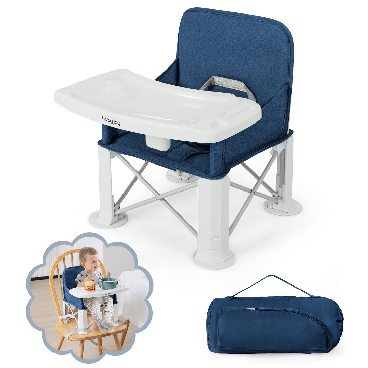 Portable Baby Booster Seat with Double Tray and Storage Bag