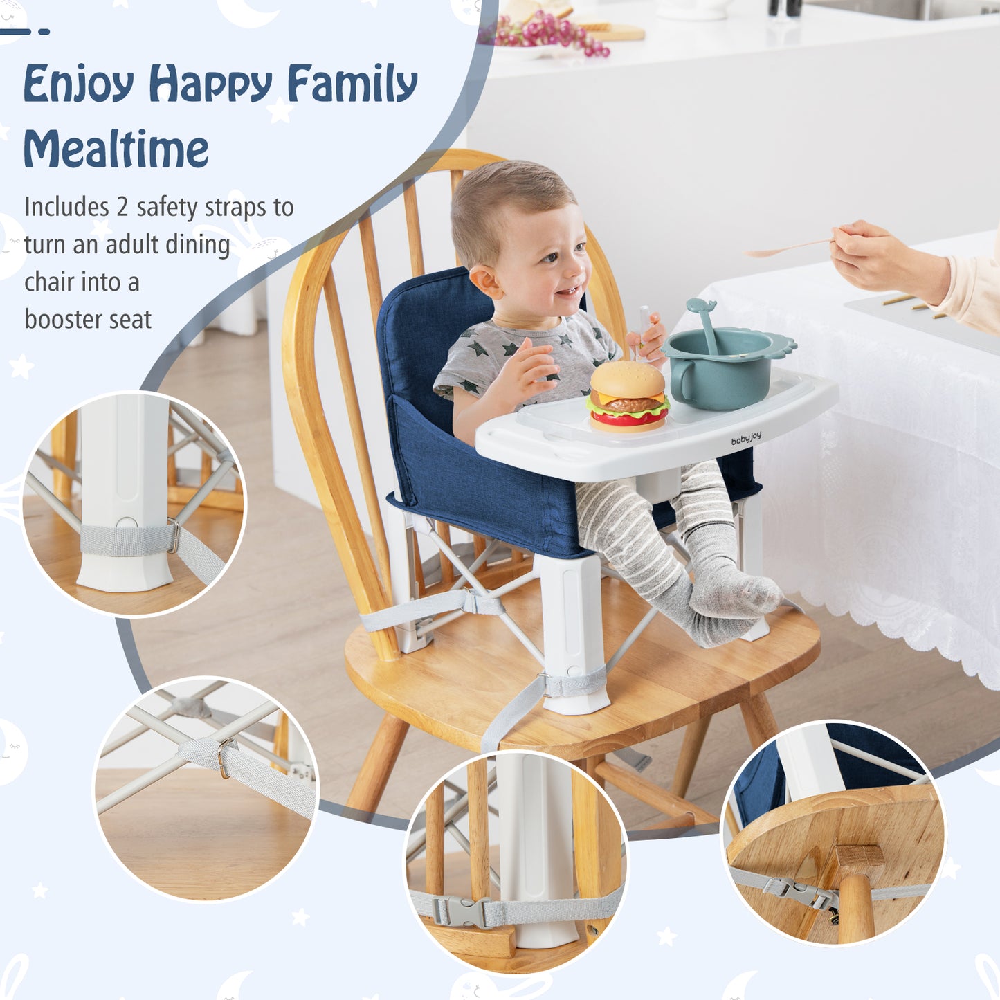 Portable Baby Booster Seat with Double Tray and Storage Bag