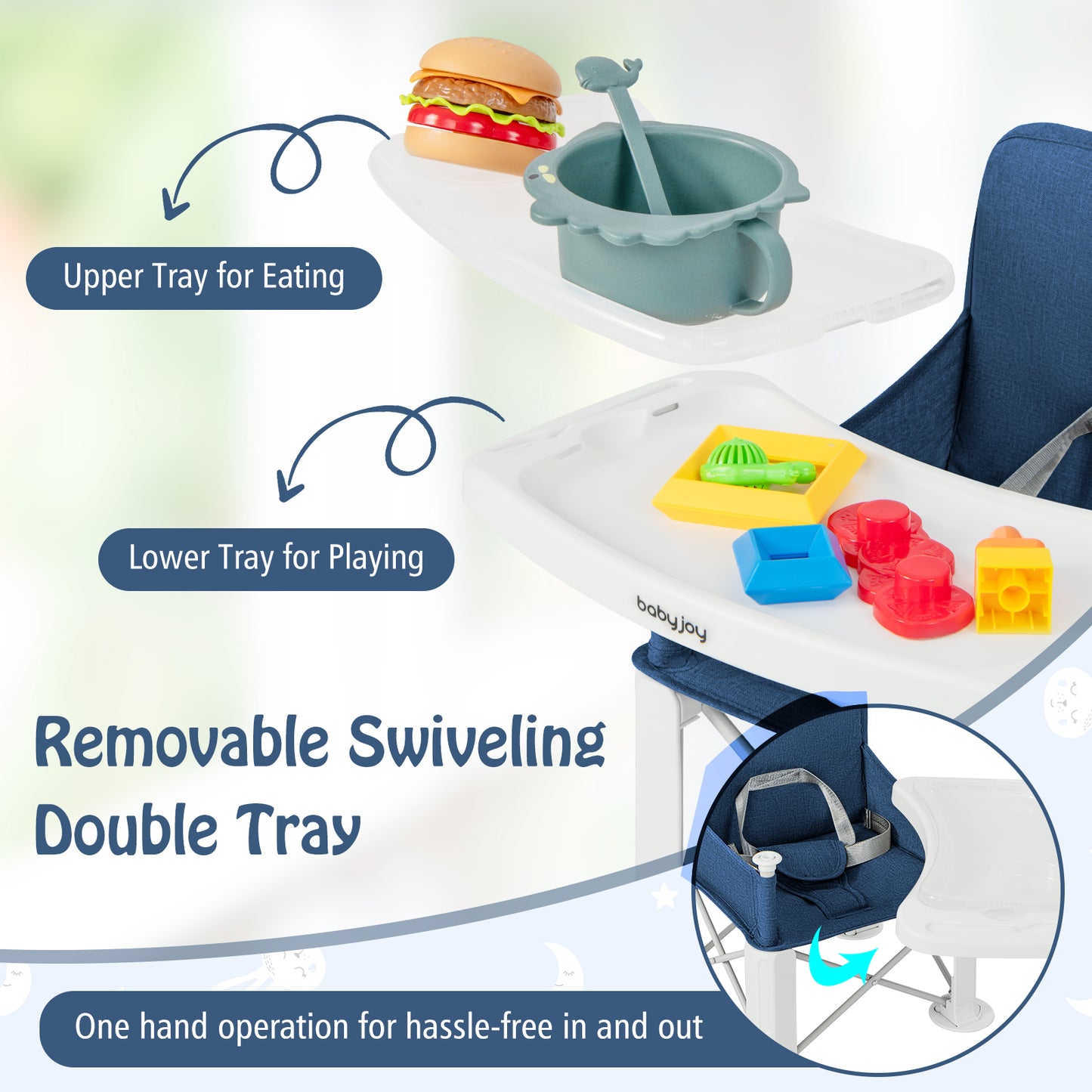 Portable Baby Booster Seat with Double Tray and Storage Bag