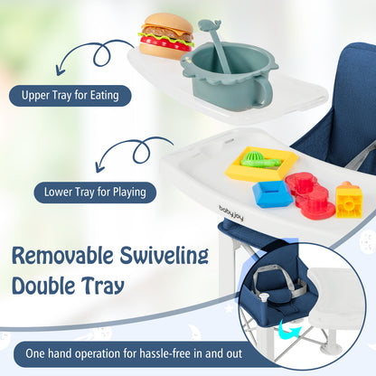 Portable Baby Booster Seat with Double Tray and Storage Bag