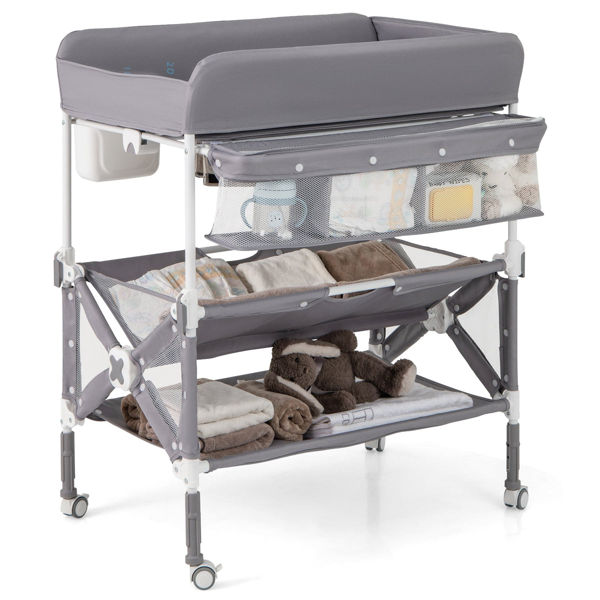 Portable Baby Changing Table with Wheels and Large Storage Rack