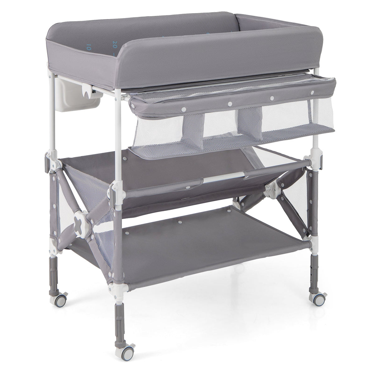 Portable Baby Changing Table with Wheels and Large Storage Rack