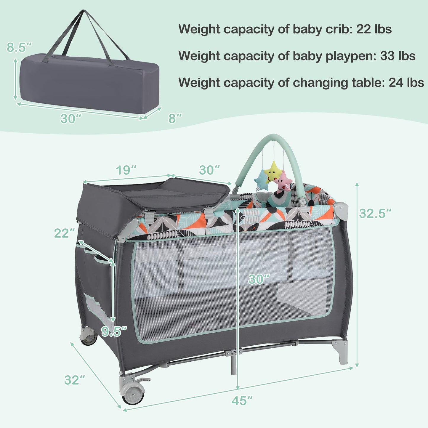 3-in-1 Portable Baby Playard with Zippered Door and Toy Bar