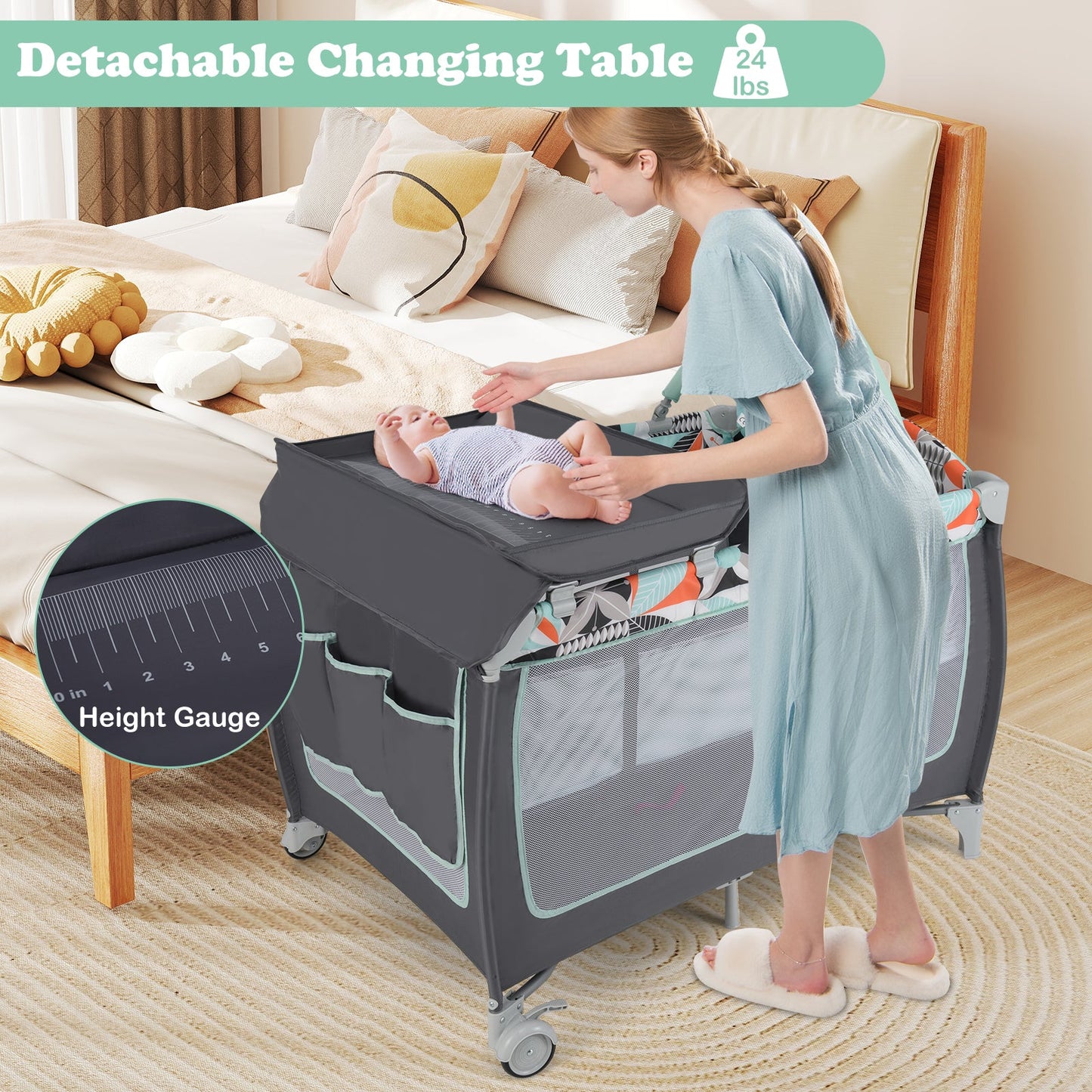 3-in-1 Portable Baby Playard with Zippered Door and Toy Bar