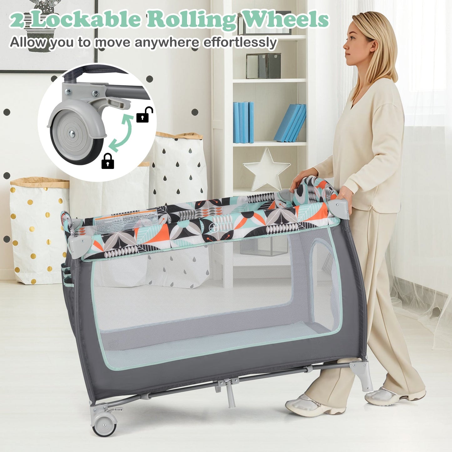 3-in-1 Portable Baby Playard with Zippered Door and Toy Bar