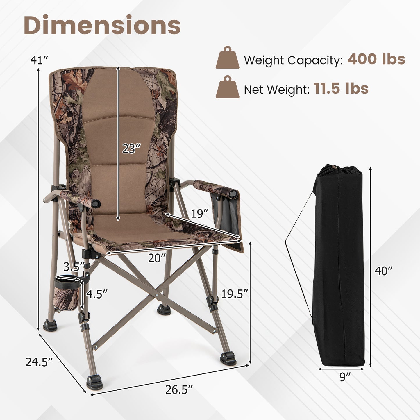 Portable Camping Chair with 400 LBS Capacity