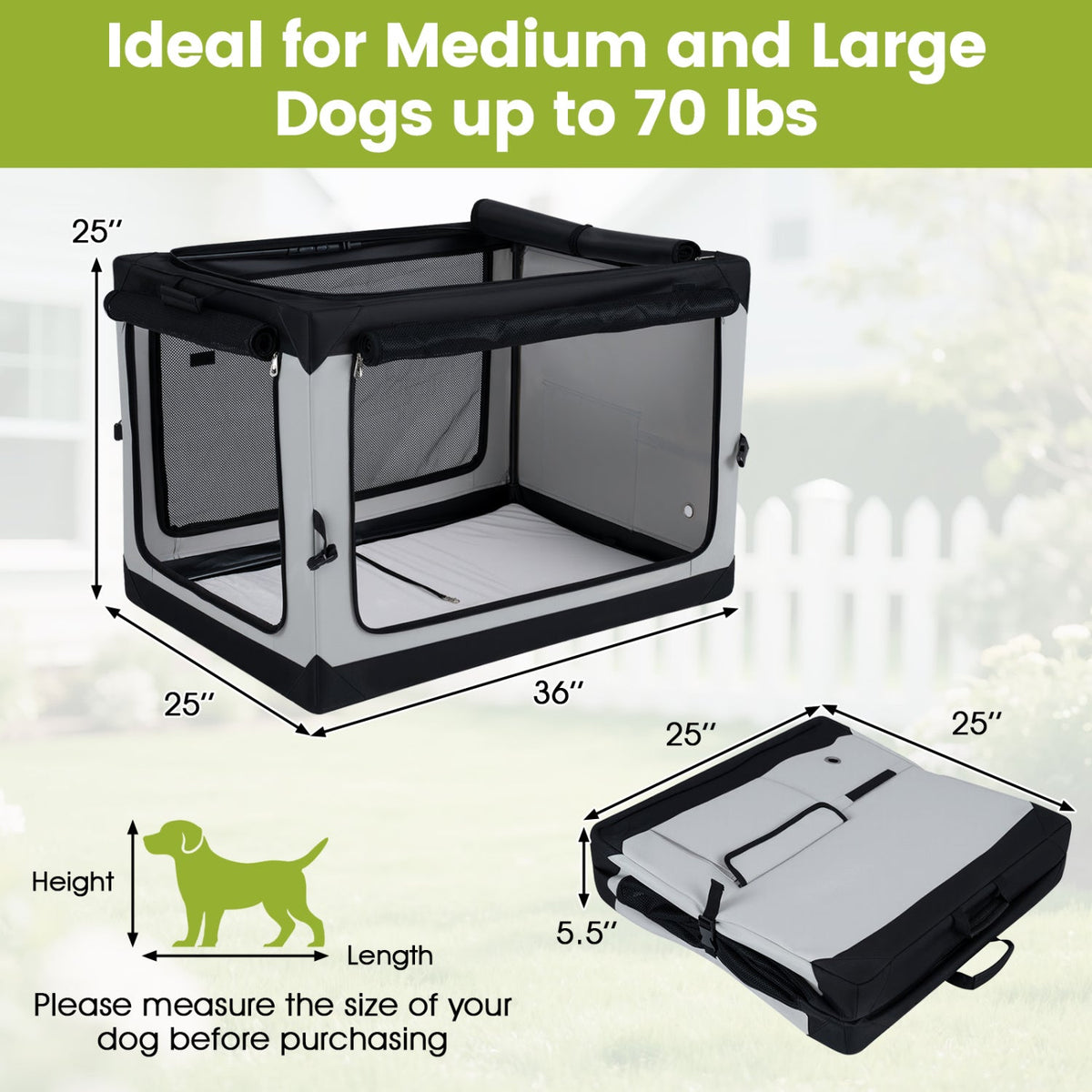 Collapsible Soft Dog Crate with 4 Mesh Doors - Large