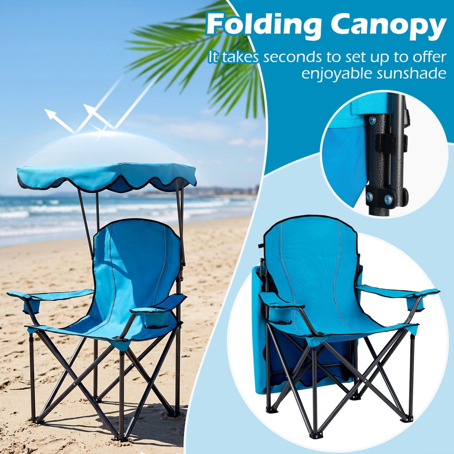 Folding Beach Canopy Chair with Cup Holders