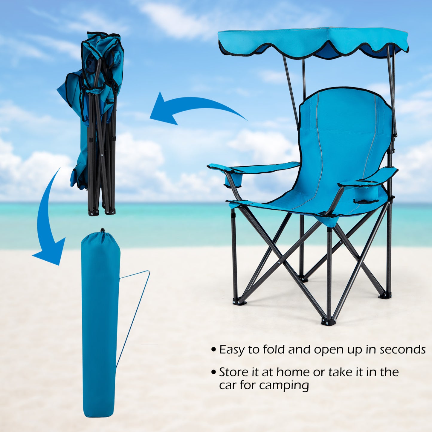 Folding Beach Canopy Chair with Cup Holders