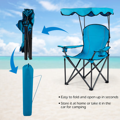 Folding Beach Canopy Chair with Cup Holders