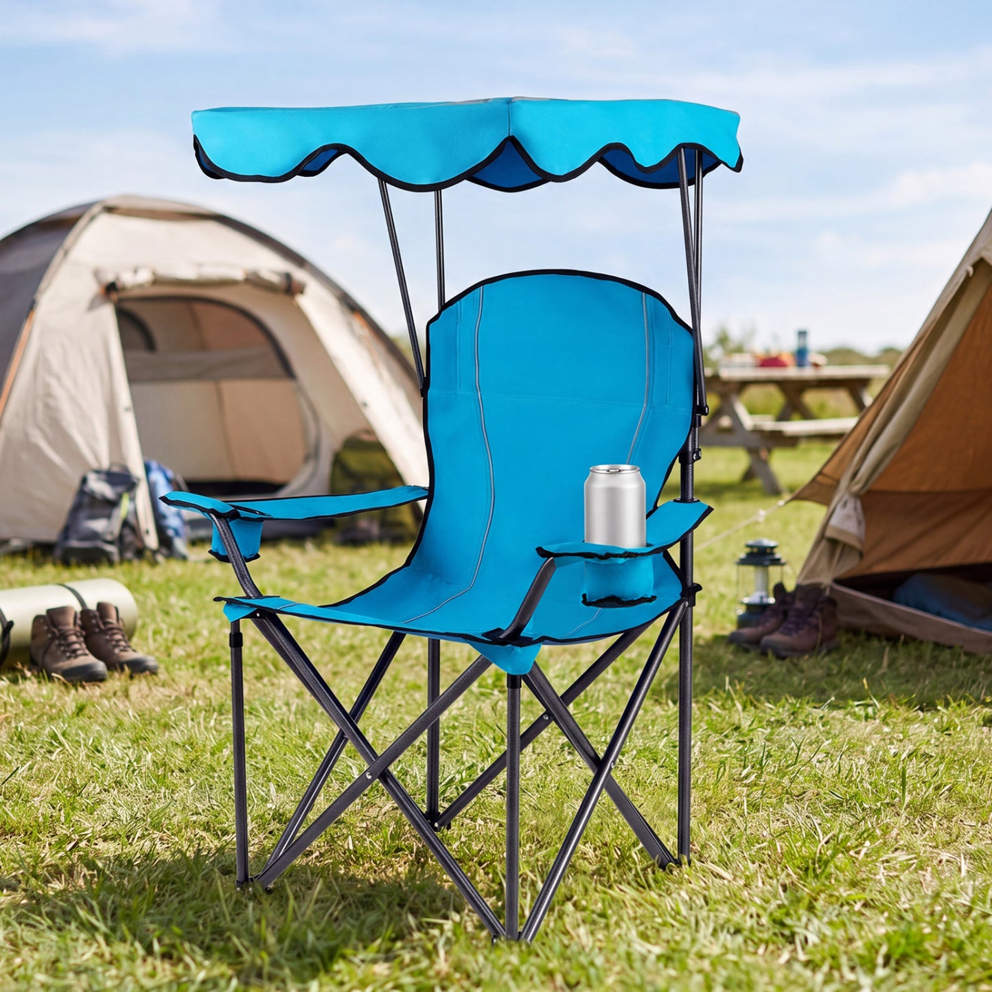 Folding Beach Canopy Chair with Cup Holders