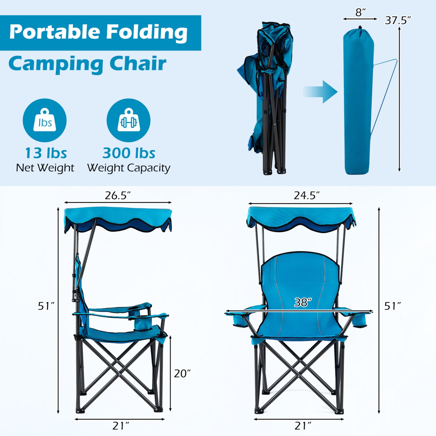 Folding Beach Canopy Chair with Cup Holders
