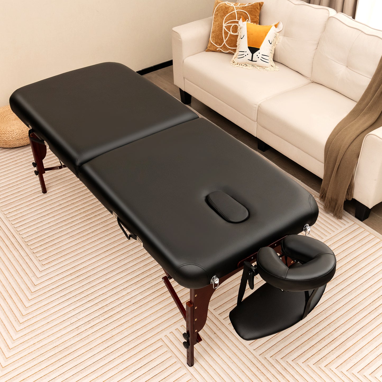 Folding Massage Table with Height-Adjustable Beech Wood Frame