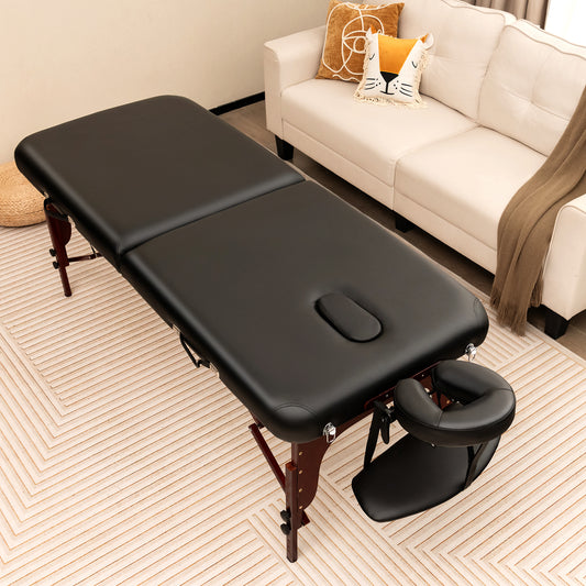 Folding Massage Table with Height-Adjustable Beech Wood Frame