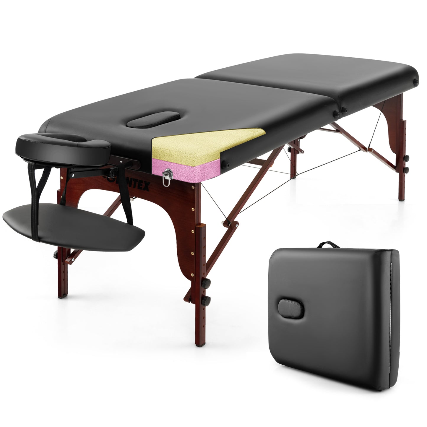 Folding Massage Table with Height-Adjustable Beech Wood Frame