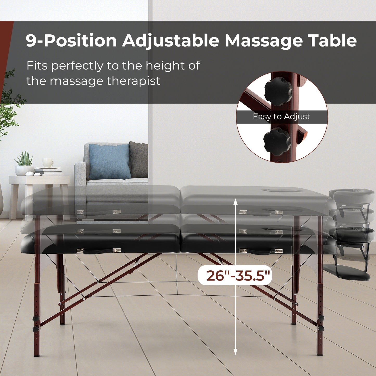 Folding Massage Table with Height-Adjustable Beech Wood Frame