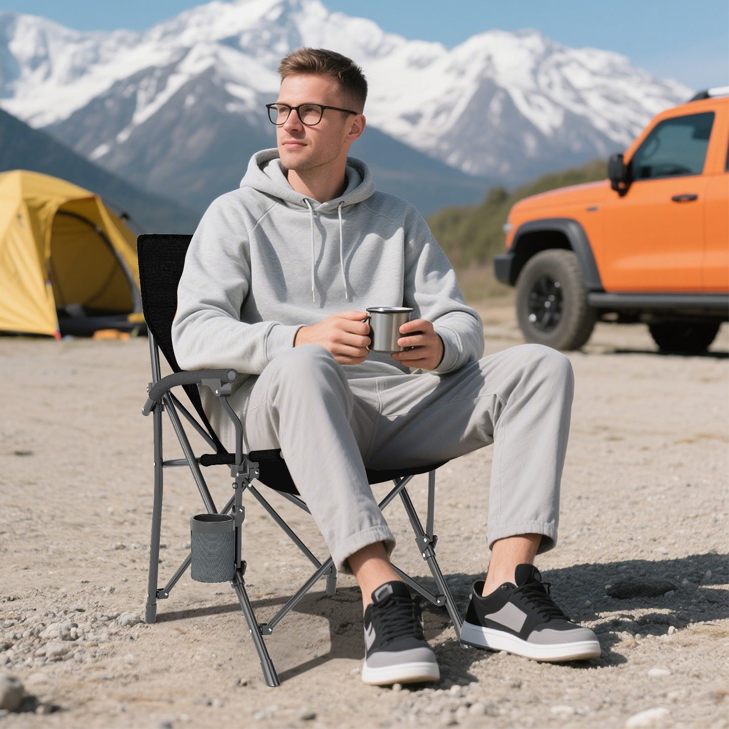 Folding Camping Chair with Cup Holder - 350 lb Capacity