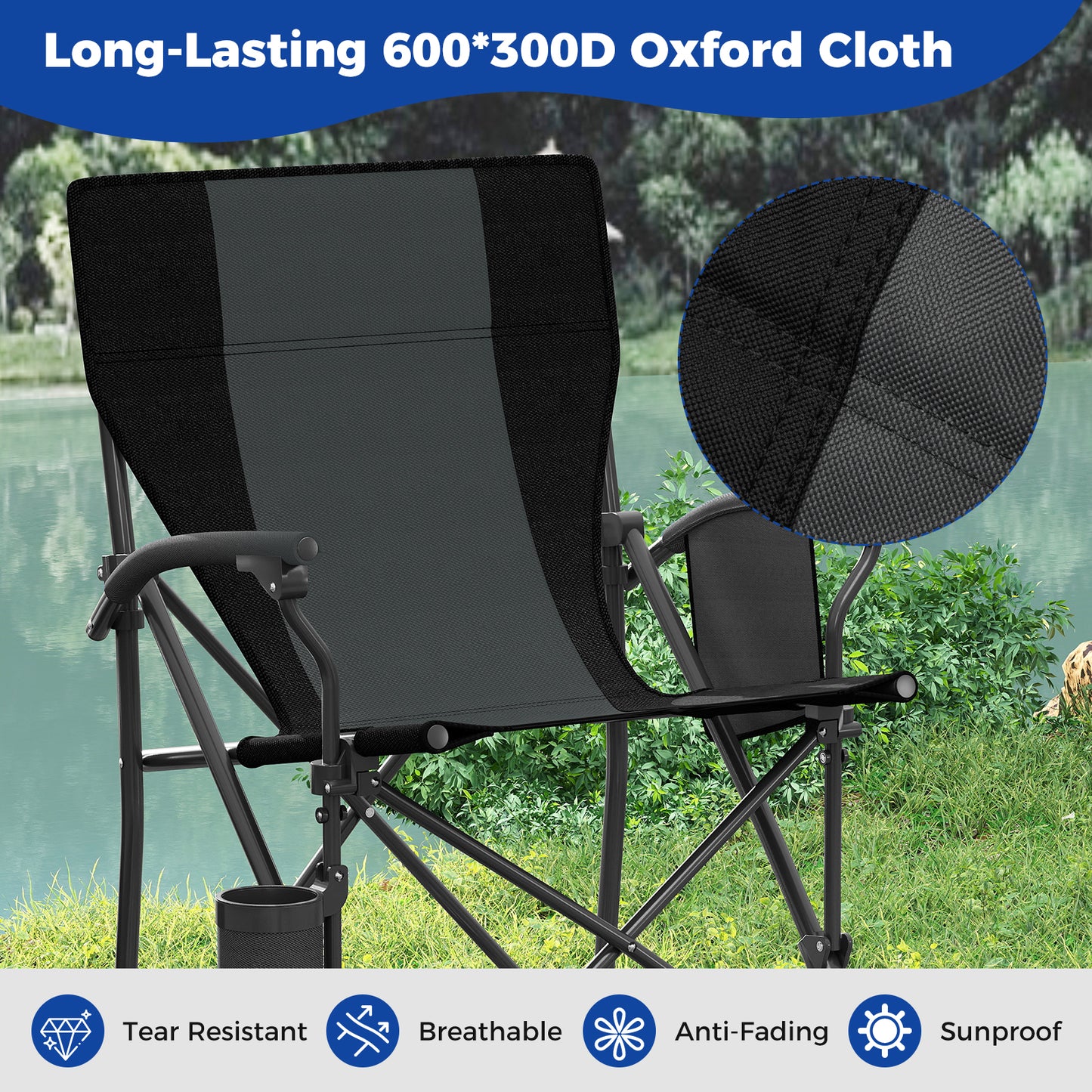 Folding Camping Chair with Cup Holder - 350 lb Capacity