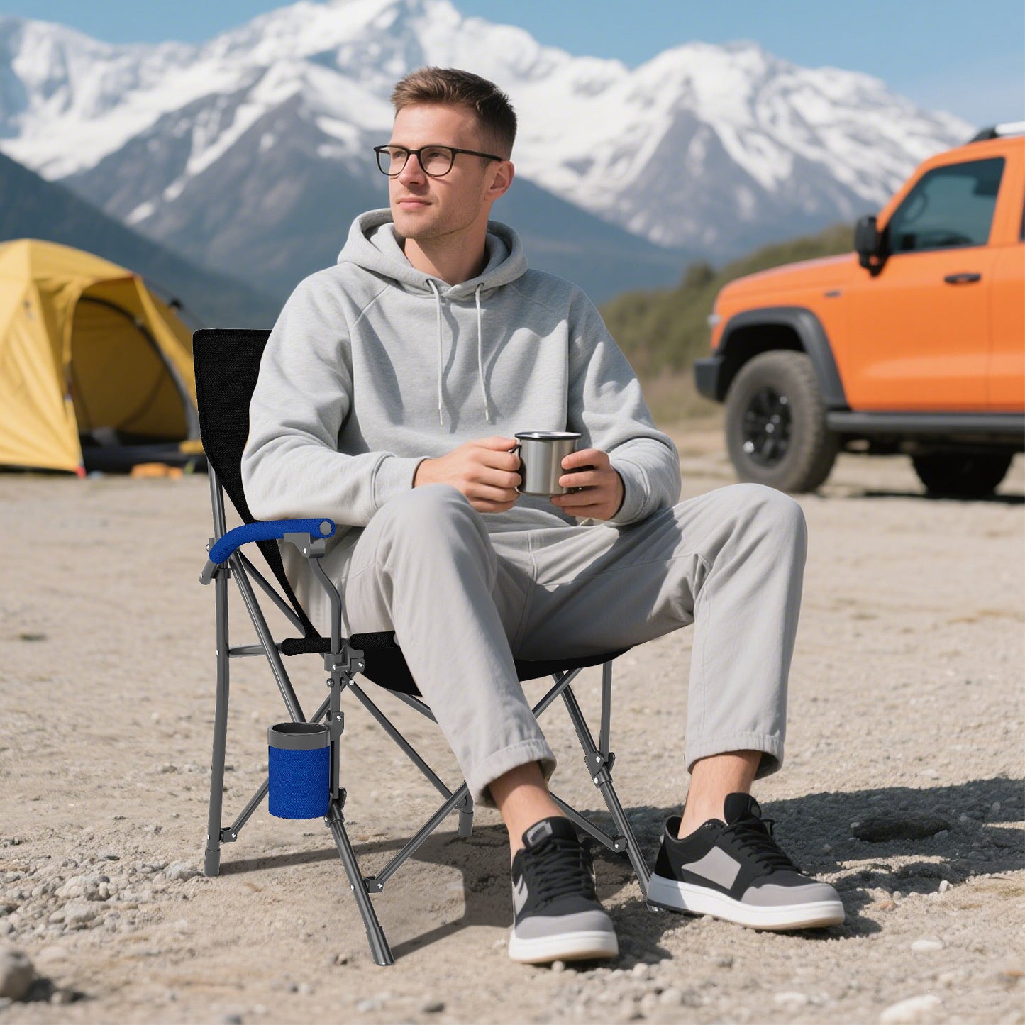 Folding Camping Chair with Cup Holder - 350 lb Capacity