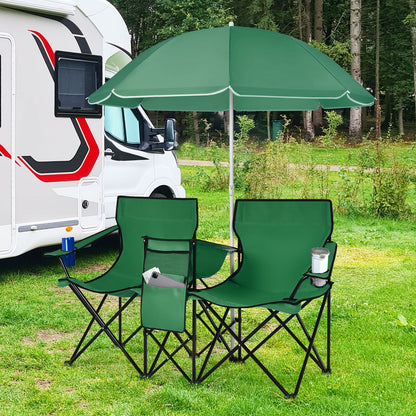 Folding Double Chair with Umbrella and Cooler Bag