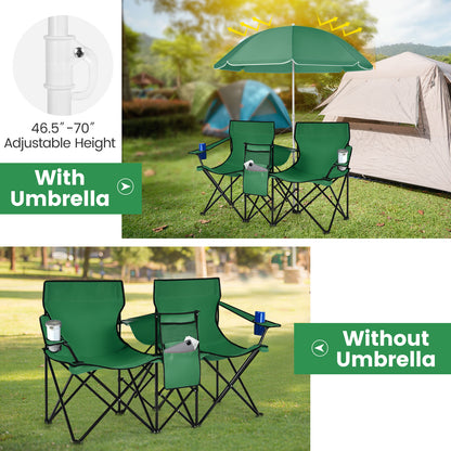 Folding Double Chair with Umbrella and Cooler Bag