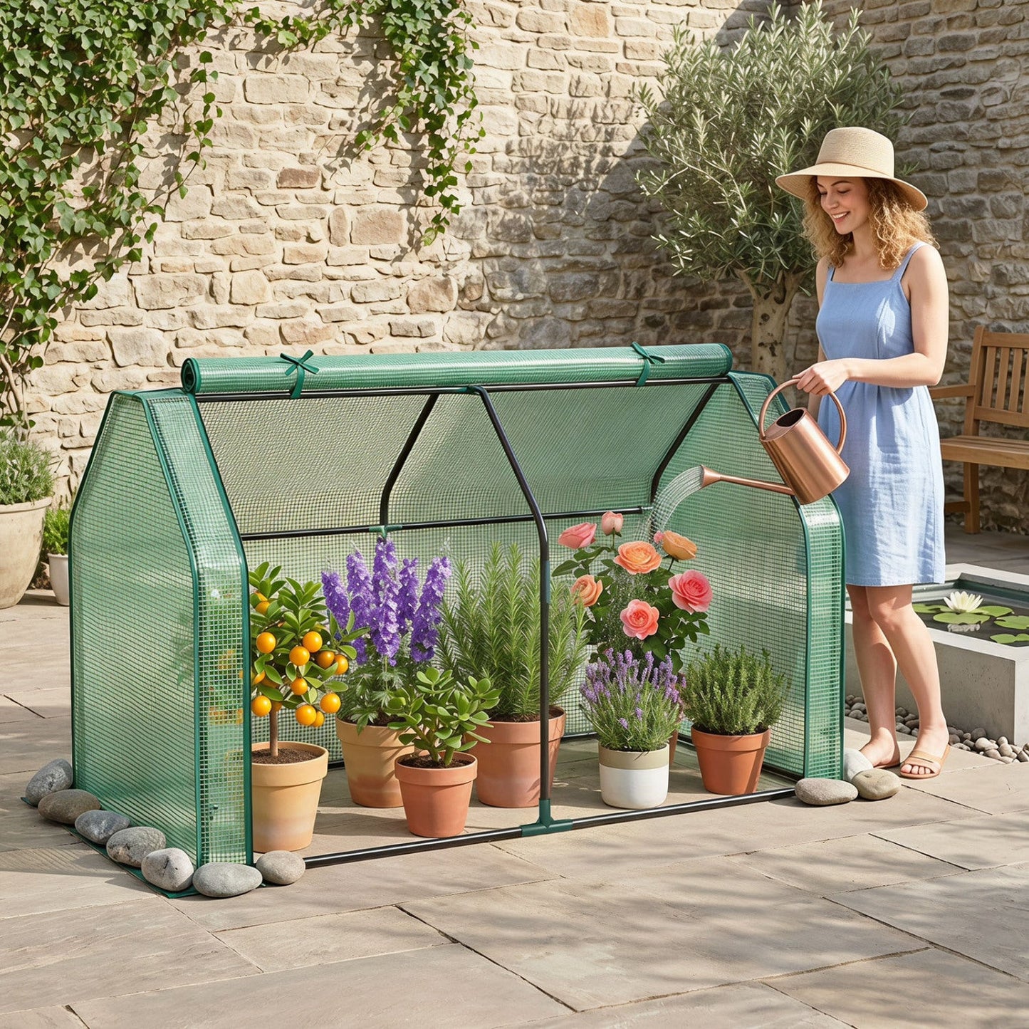 Portable Mini Greenhouse with PE Cover and Roll-Up Door