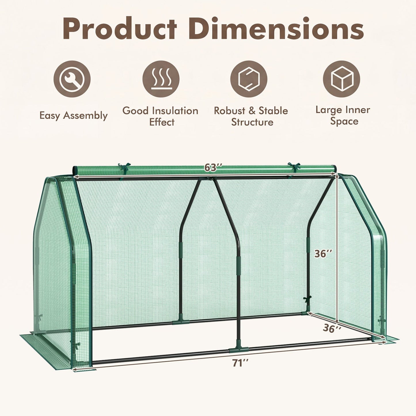 Portable Mini Greenhouse with PE Cover and Roll-Up Door