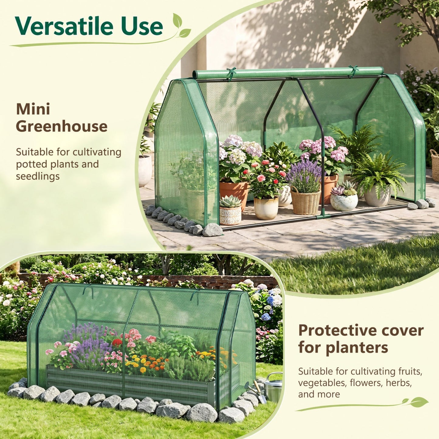Portable Mini Greenhouse with PE Cover and Roll-Up Door