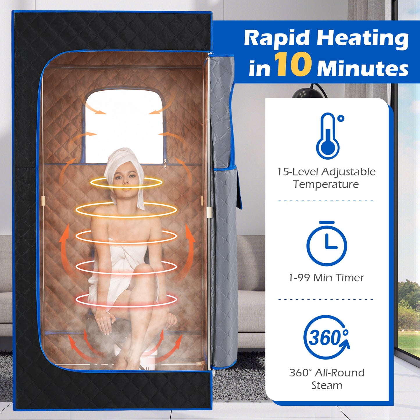 Portable Steam Sauna Box with 1200W Steamer & Chair