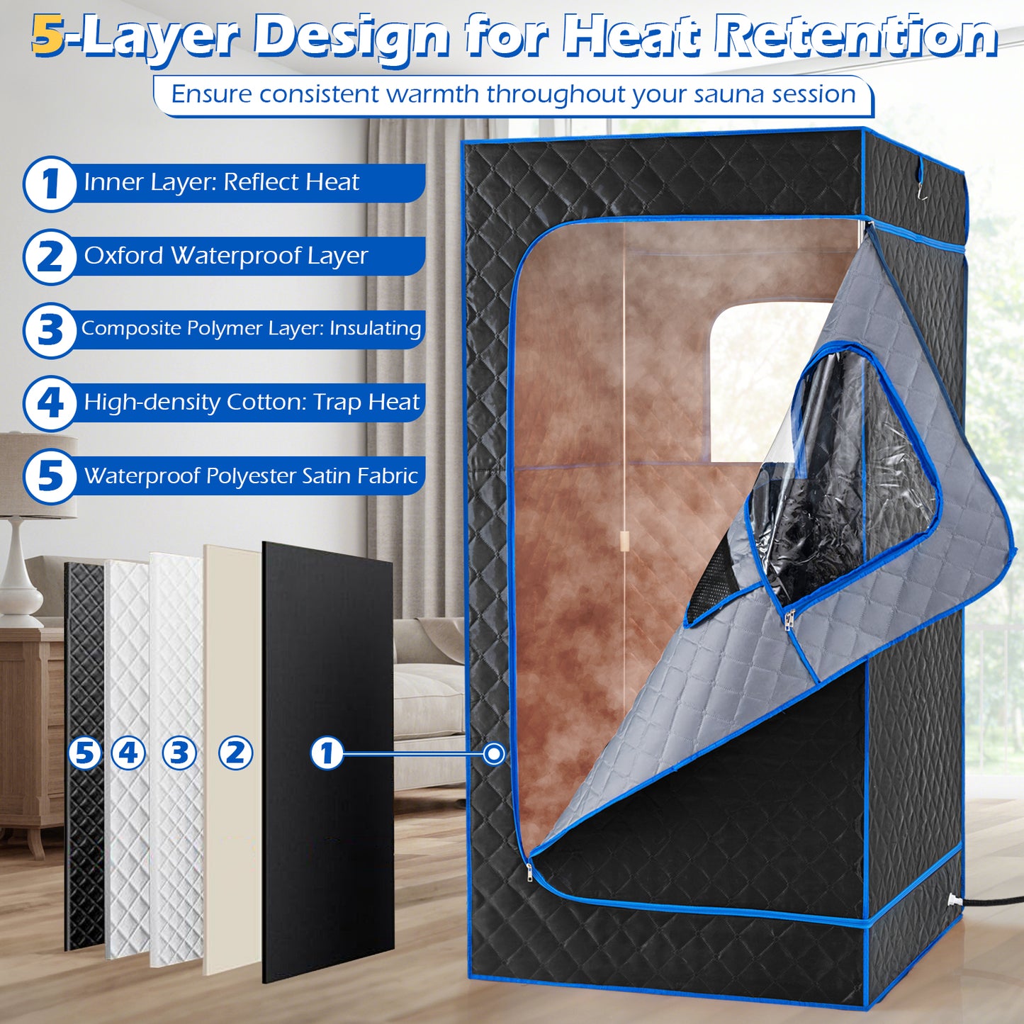 Portable Steam Sauna Box with 1200W Steamer & Chair