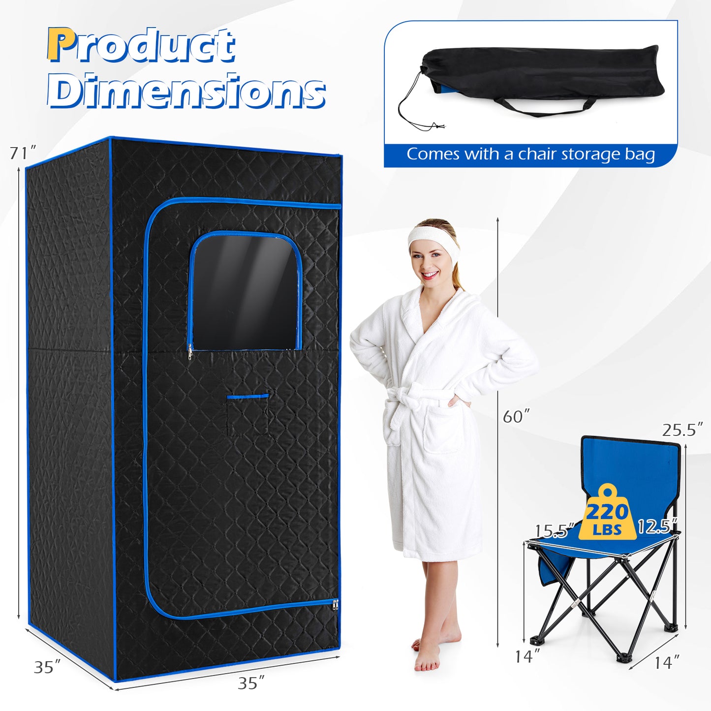 Portable Steam Sauna Box with 1200W Steamer & Chair