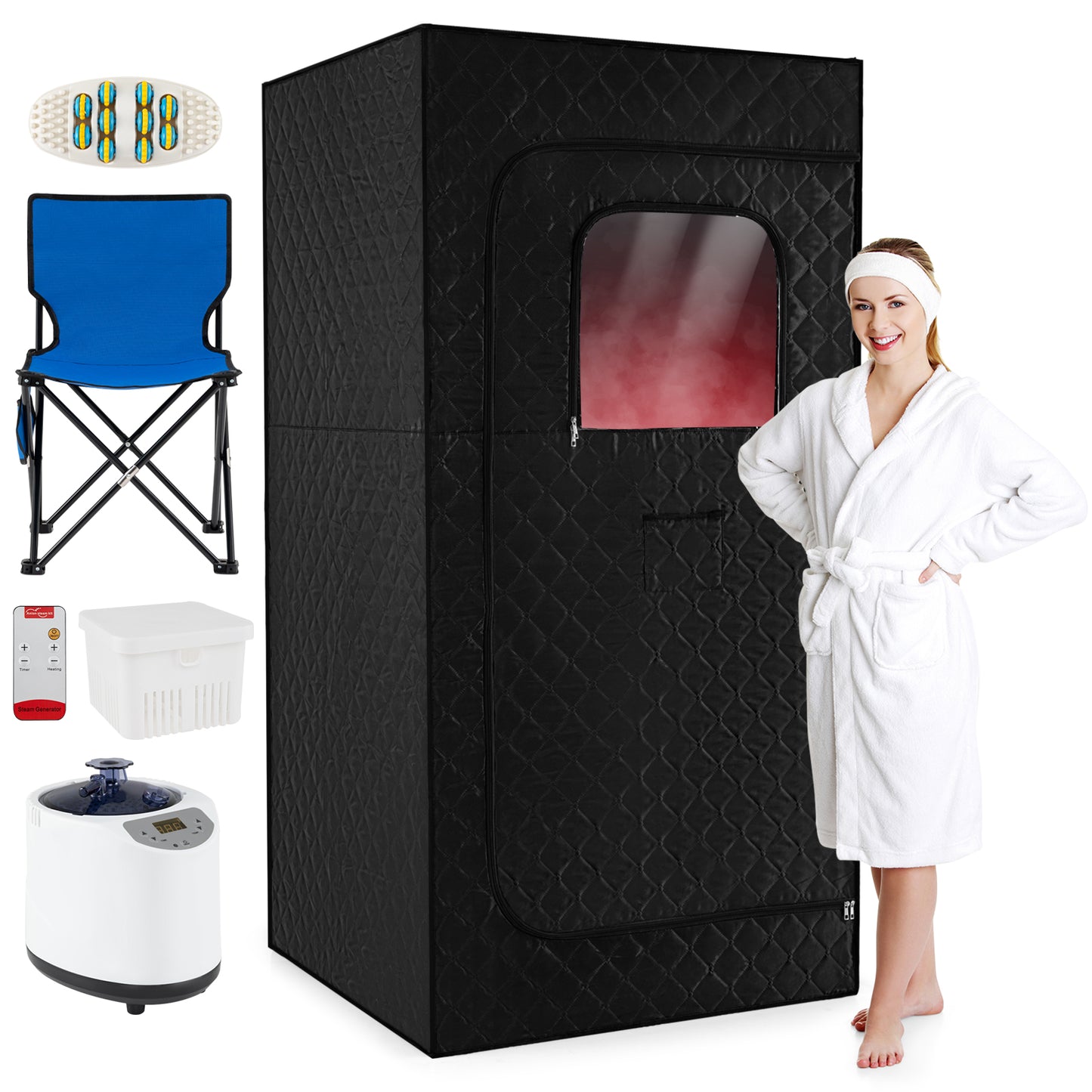 Portable Steam Sauna Box with 1200W Steamer & Chair